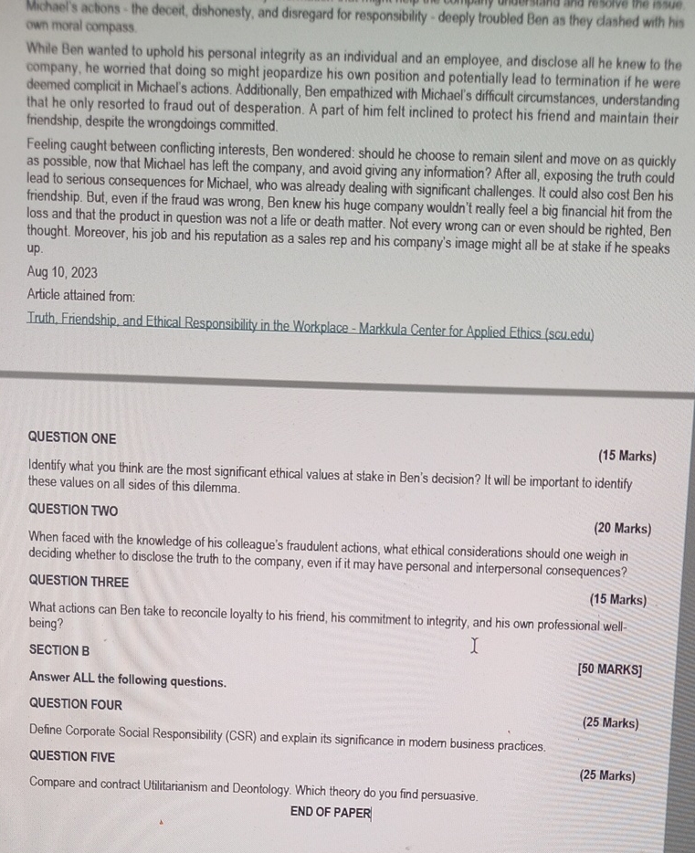 SECTION ARead the case study below and answer ALL the | Chegg.com