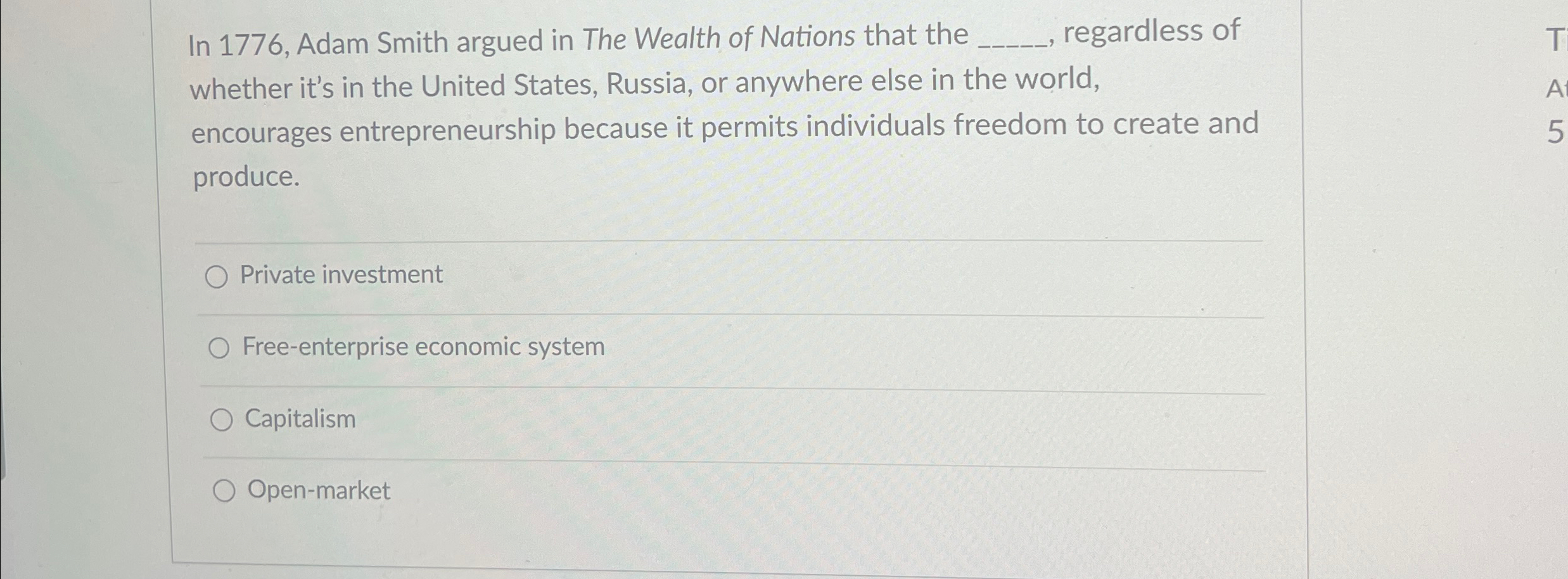 in the wealth of nations (1776) adam smith argued that