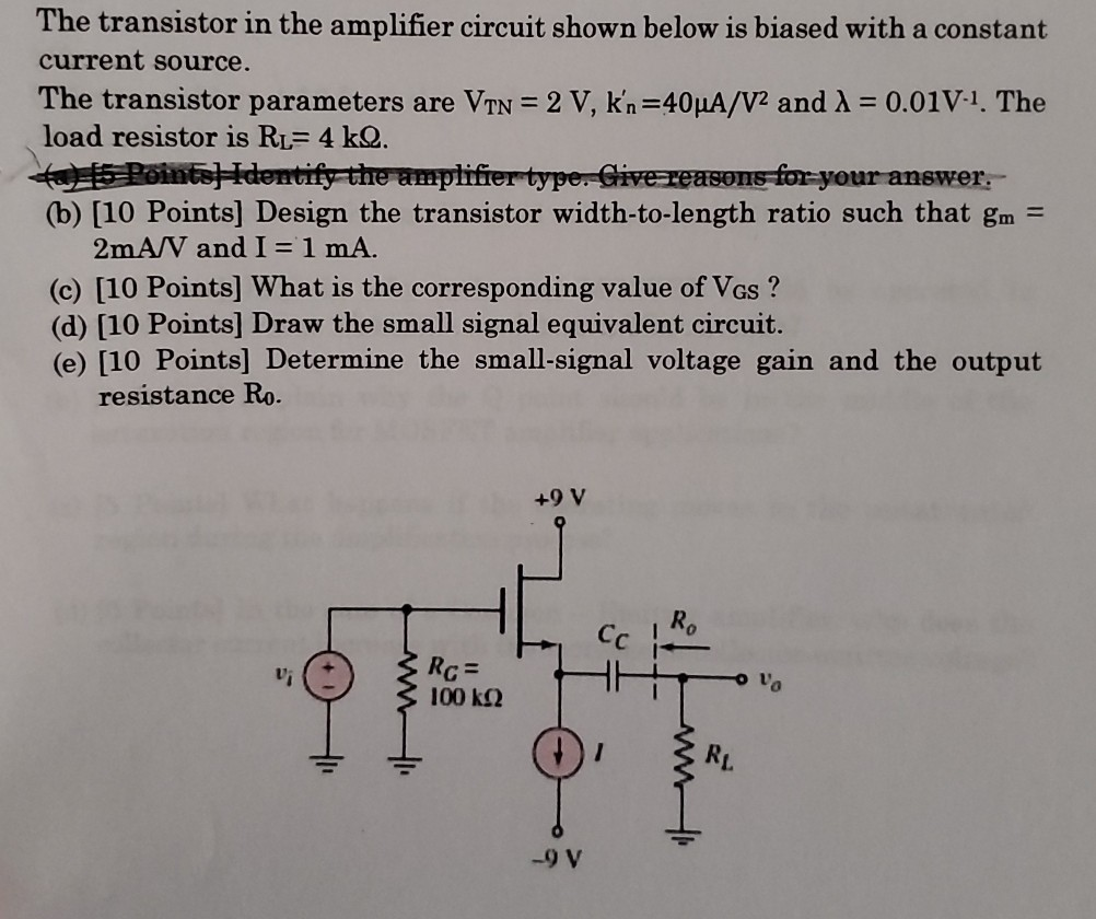 Solved The transistor in the amplifier circuit shown below | Chegg.com