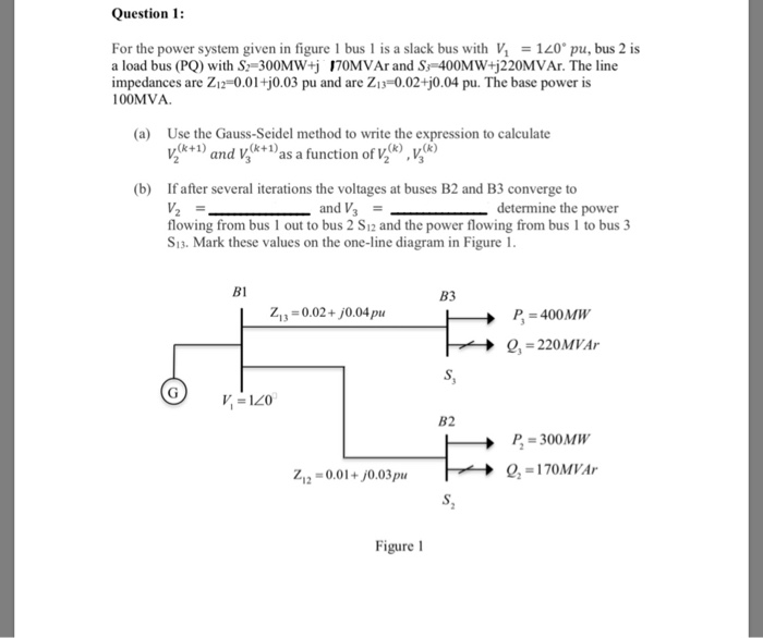 Solved Question 1: For the power system given in figure 1 | Chegg.com