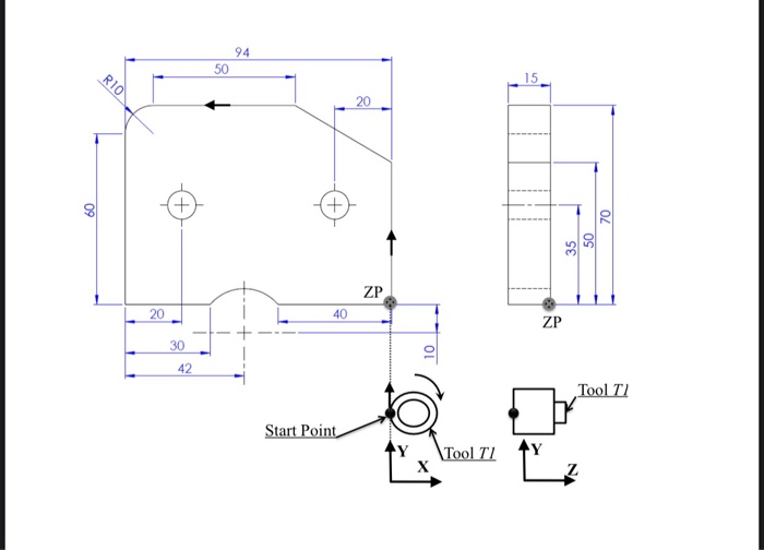 Part Picture Problem Example On Machine Solved Write a part program to machine the part shown below | Chegg.com