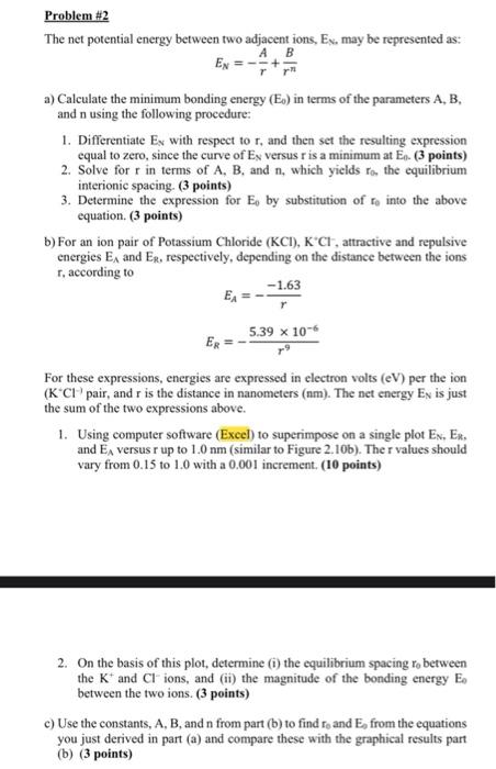 Problem #2 The net potential energy between two | Chegg.com