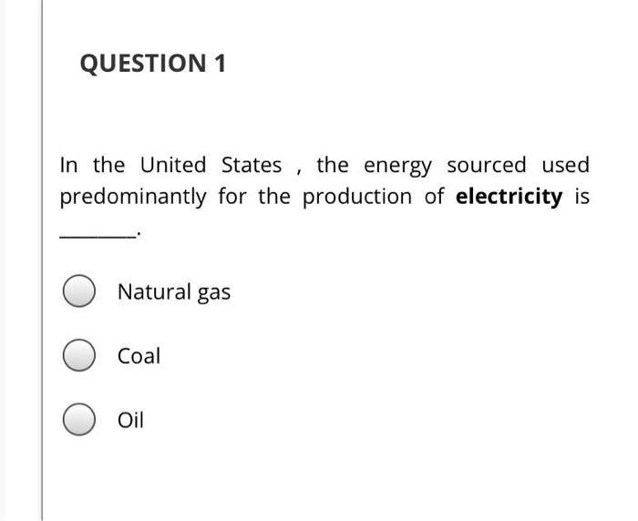 Solved QUESTION 1 In The United States, The Energy Sourced | Chegg.com