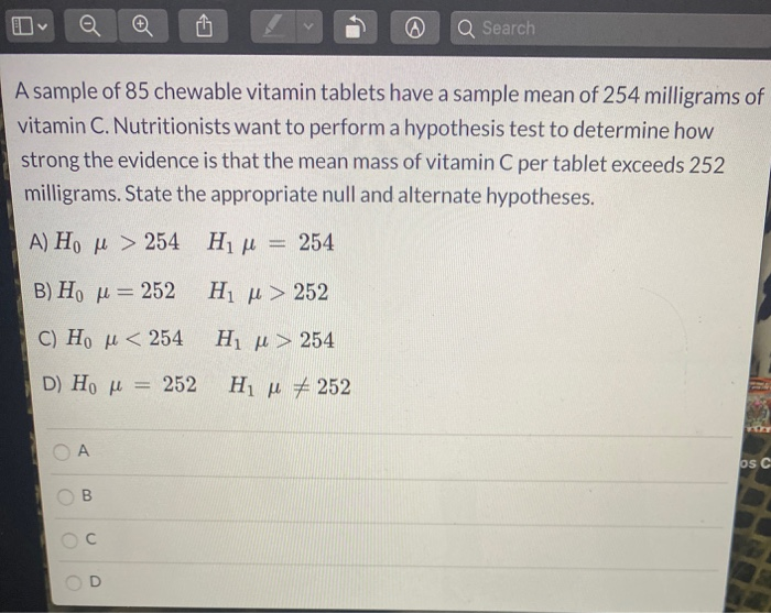 Solved O Q Q U Z O Q Search A Sample Of 85 Chewable Vitam Chegg Com