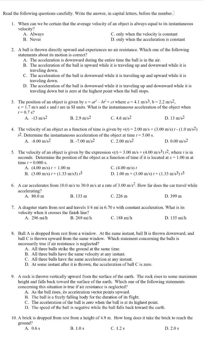 Solved Read the following questions carefully. Write the  Chegg.com