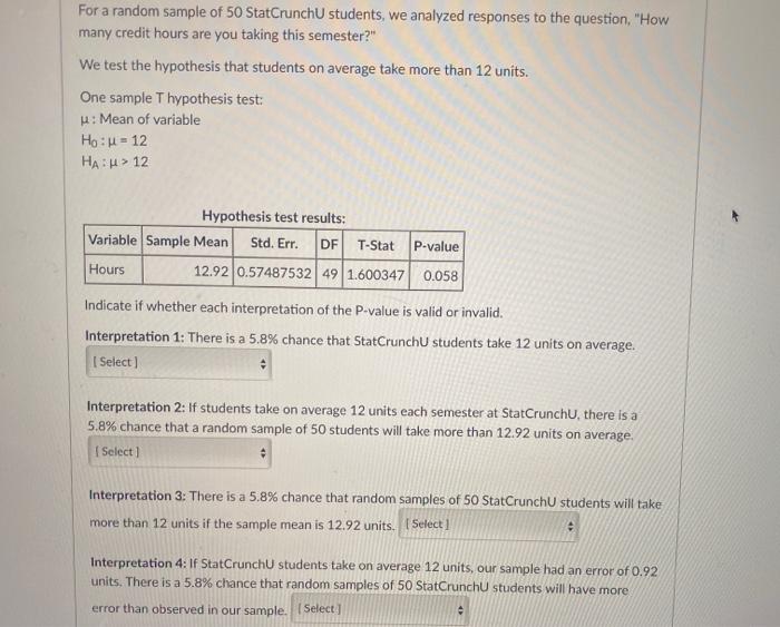 Solved For A Random Sample Of 50 Statcrunch Students We Chegg Com