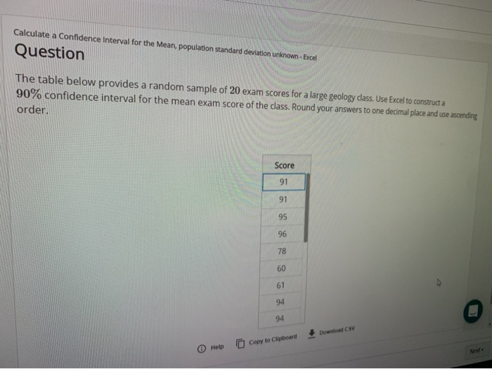 Calculate a Confidence interval for the Mean, | Chegg.com
