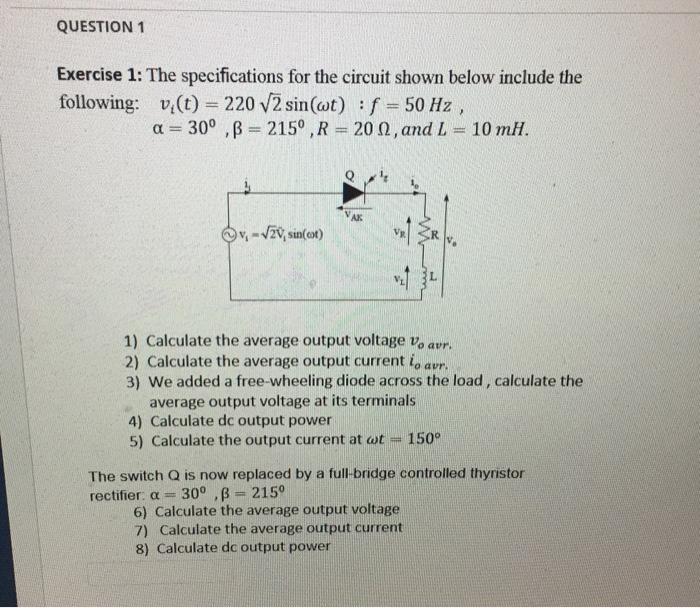 Solved Question 1 Exercise 1 The Specifications For The Chegg Com