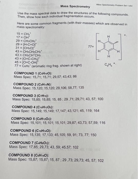 Solved Mass Spectrometry Mass Spectromaty Probiem Ser t doe. | Chegg.com