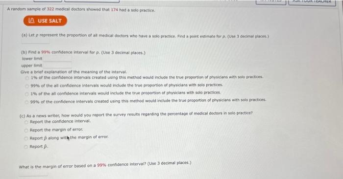 Solved A random sample of 322 medical doctors showed that | Chegg.com