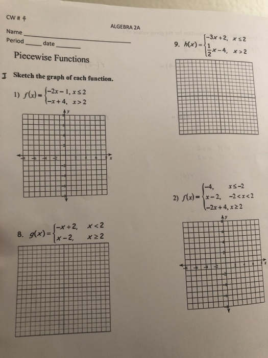 Solved Name Period Date Piecewise Functions I Sketch The