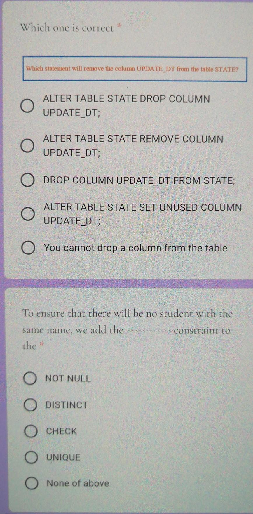 Solved Which one is correct Which statement will remove the | Chegg.com