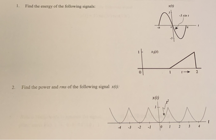 Solved 1. Find the energy of the following signals: -3 sint | Chegg.com