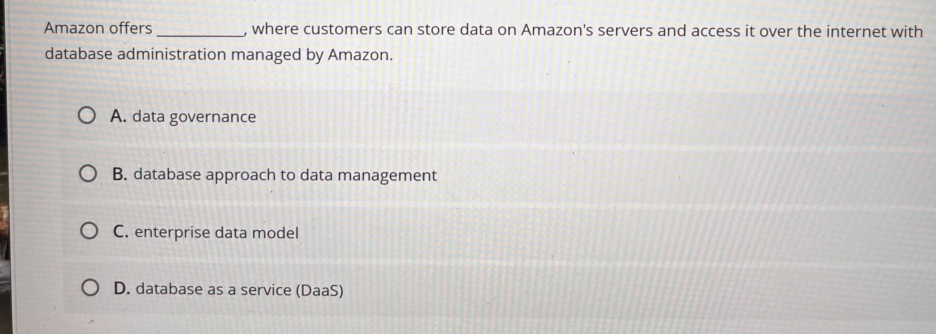 Solved Amazon offers where customers can store data on | Chegg.com