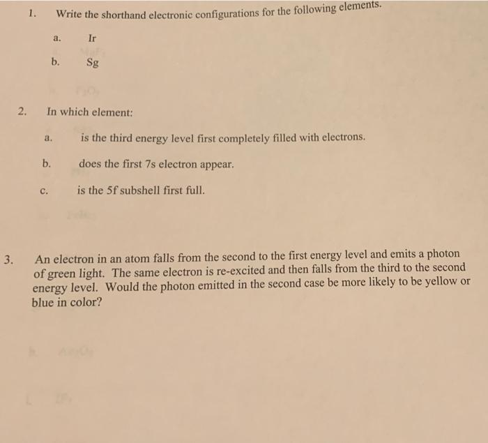 Solved 1. Write the shorthand electronic configurations for | Chegg.com
