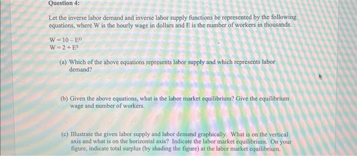 Solved Let the inverse labor demand and inverse labor supply | Chegg.com