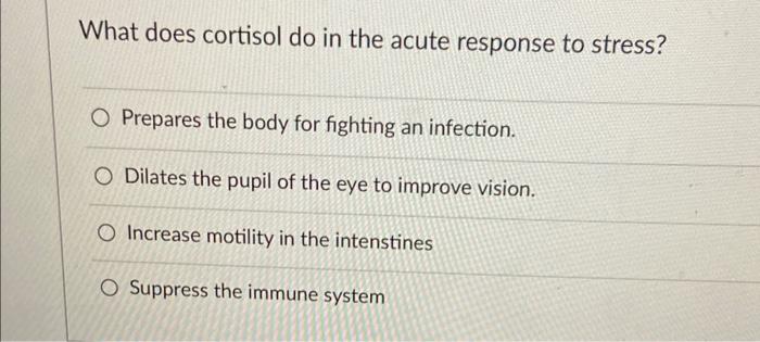 Solved What does cortisol do in the acute response to | Chegg.com