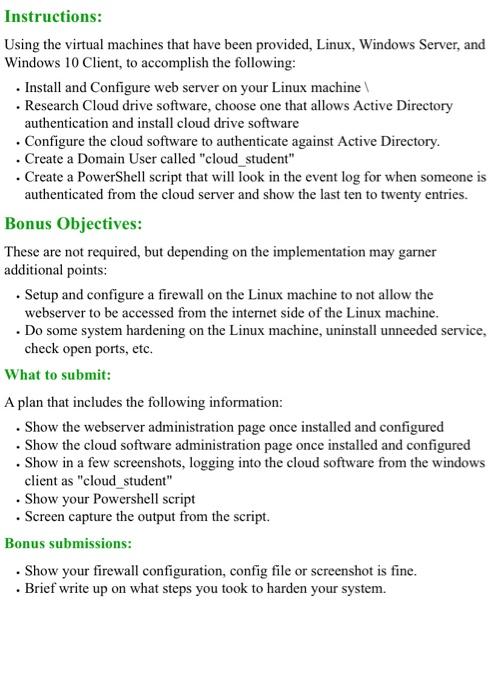 Solved Instructions: Using the virtual machines that have | Chegg.com