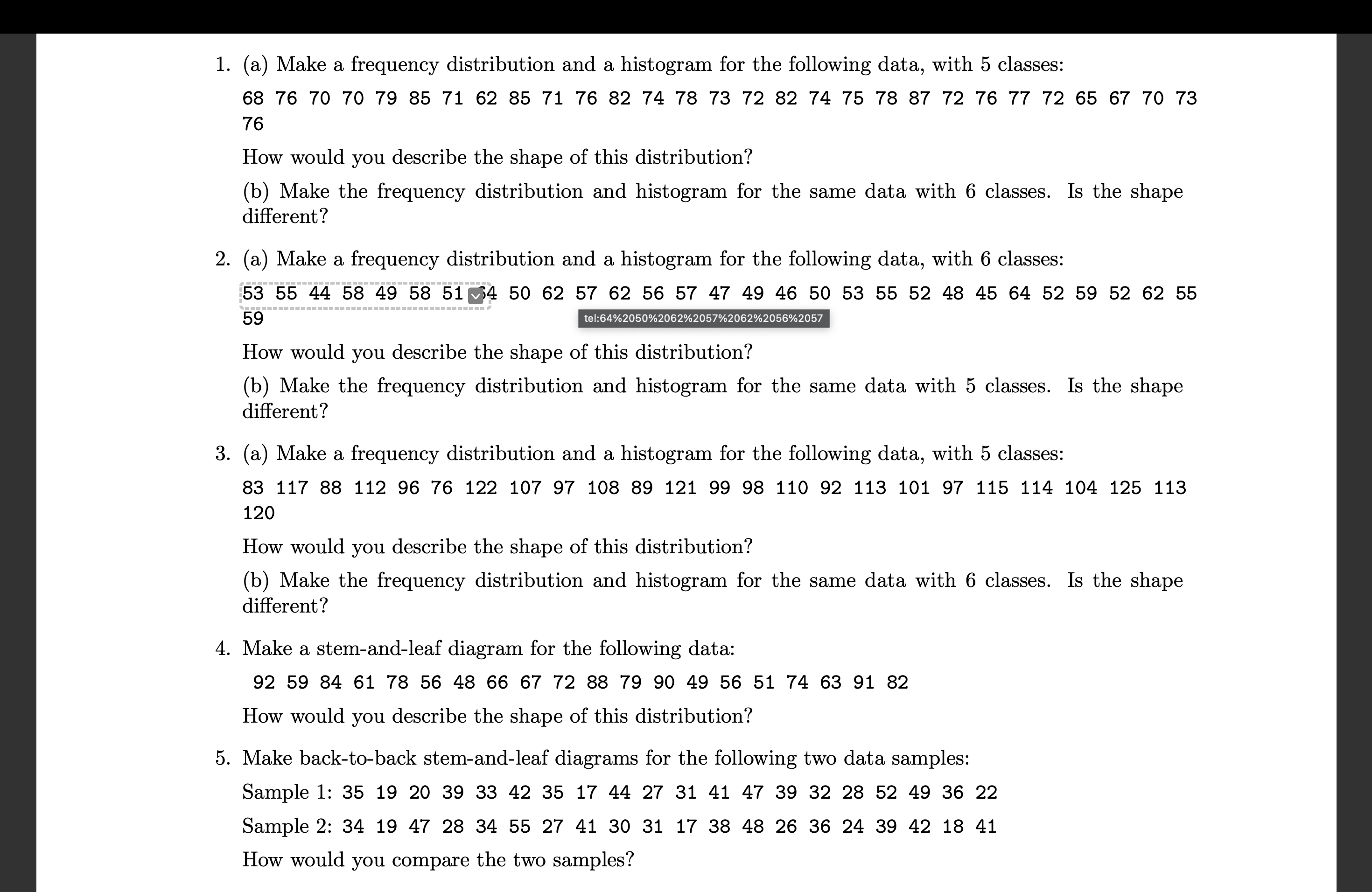 Solved (a) ﻿Make a frequency distribution and a histogram | Chegg.com
