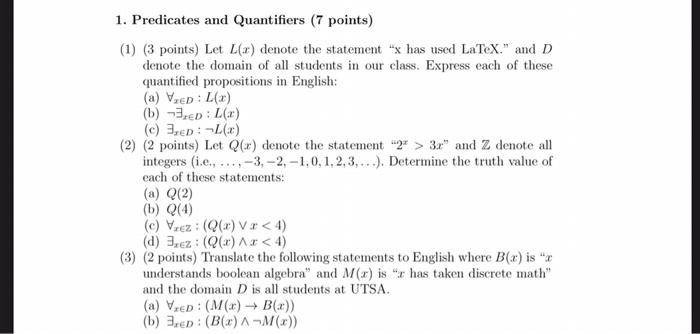 Solved 1 Predicates And Quantifiers 7 Points 1 3 9394