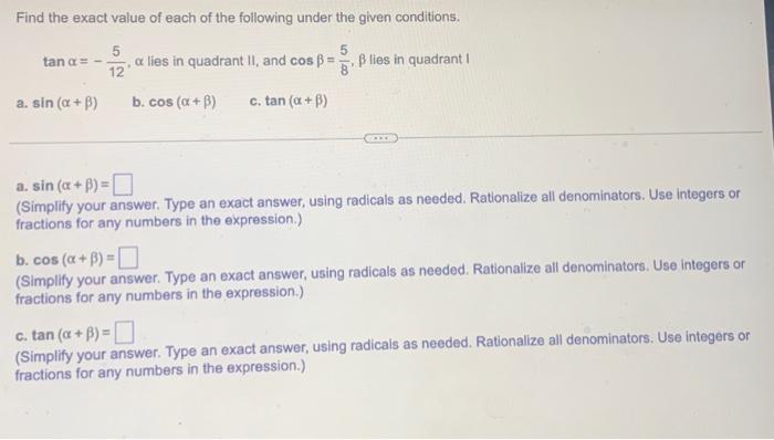 Solved Find the exact value of each of the following under | Chegg.com