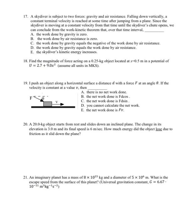 Solved 17. A skydiver is subject to two forces: gravity and | Chegg.com