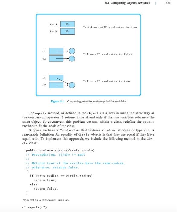 Solved 6.1 Comparing Objects Revisited 1. Based on the | Chegg.com
