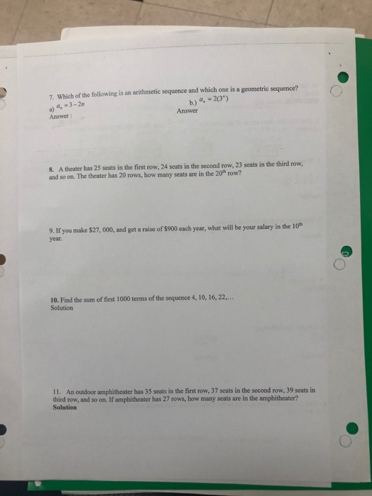 Solved 7 Which of the following is an arithmetic sequence Chegg