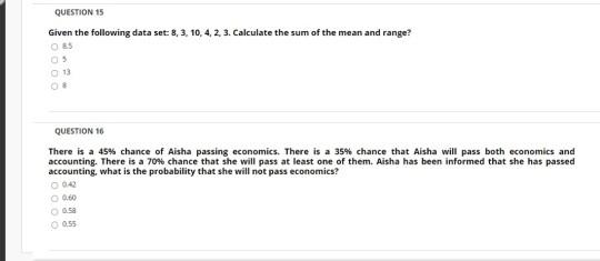 Solved QUESTION 15 Given the following data set: 8, 3. 10. | Chegg.com