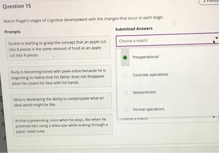 Solved Question 15 Match Piaget s stages of cognitive Chegg