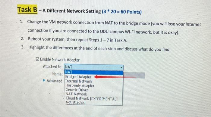 Solved Task B - A Different Network Setting ( 3∗20=60 | Chegg.com