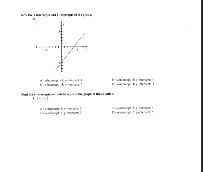 x and y intercept problems