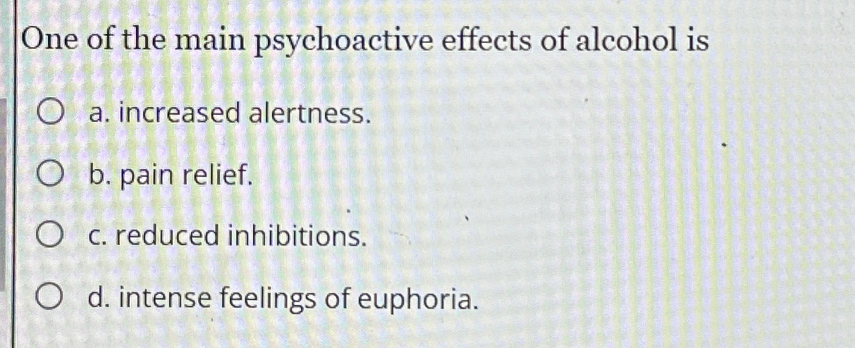 Solved One of the main psychoactive effects of alcohol isa. | Chegg.com
