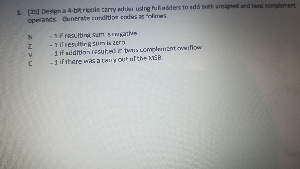 Solved 1. [25] Design a 4-bit ripple carry adder using full | Chegg.com