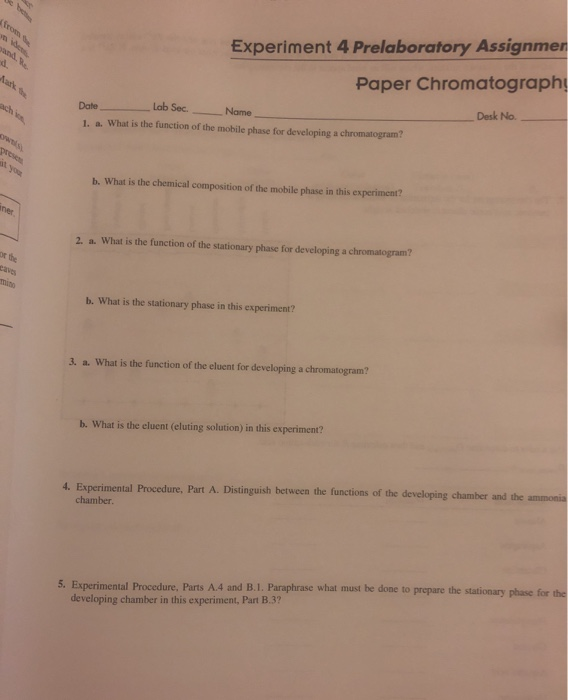 Solved Experiment 4 Prelaboratory Assignmen Paper Chegg Com