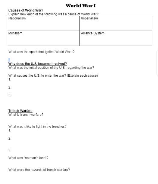 World War I Causes of World War I Explain how each of | Chegg.com
