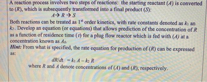 Solved A reaction process involves two steps of reactions: | Chegg.com