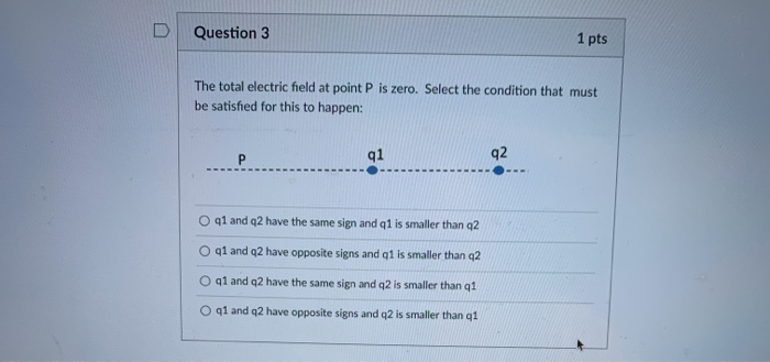 Solved Question 3 1 pts The total electric field at point P | Chegg.com