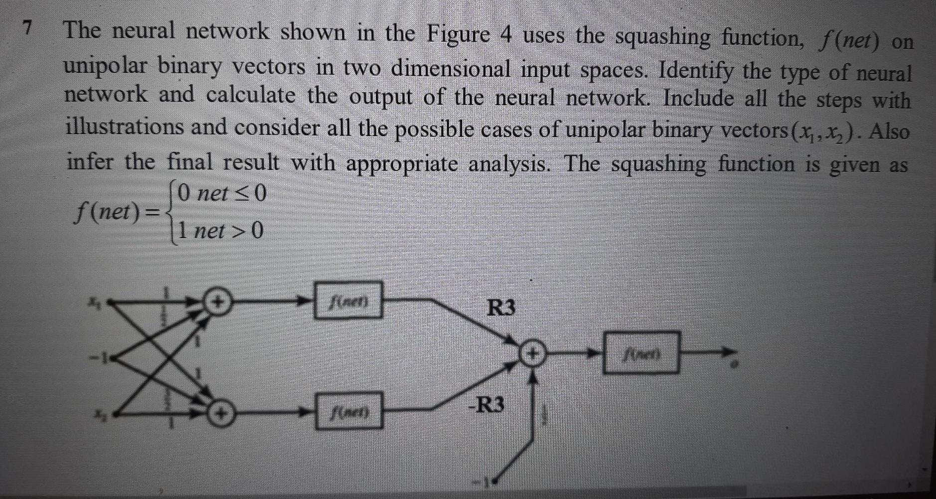 Solved 7 The neural network shown in the Figure 4 uses the | Chegg.com