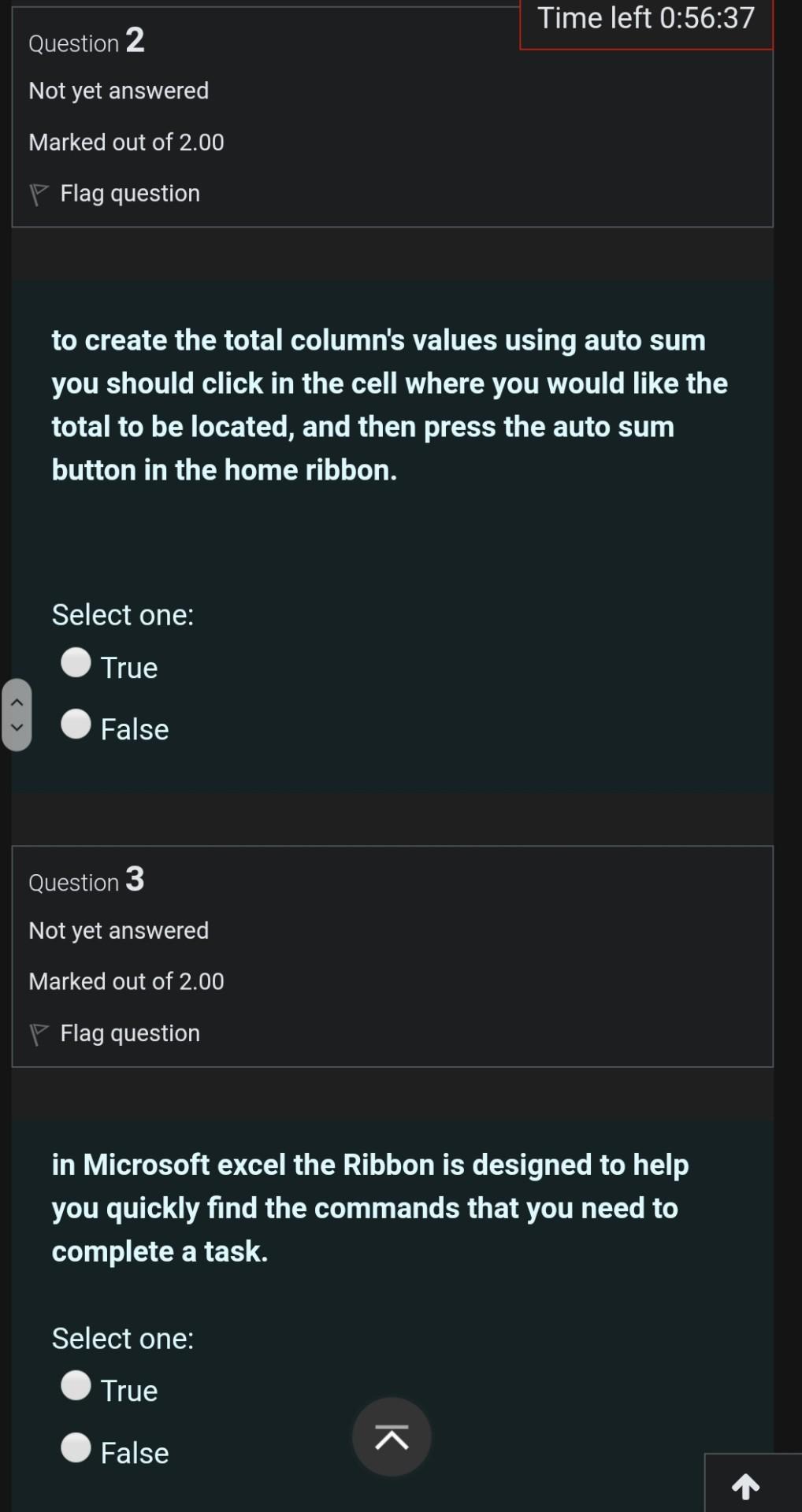 Solved Time left 0:56:37 Question 2 Not yet answered Marked | Chegg.com