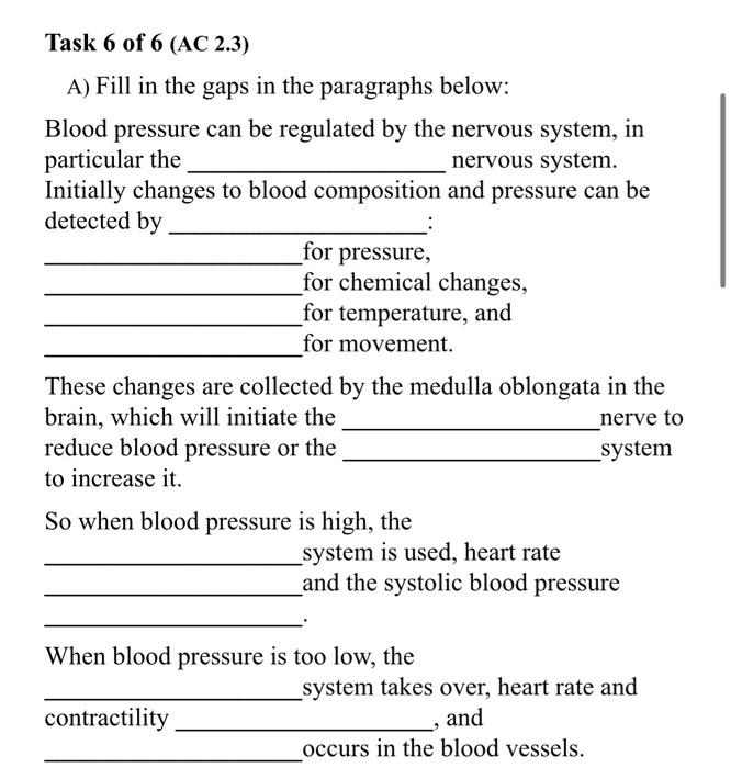 A) Fill in the gaps in the paragraphs below: Blood | Chegg.com
