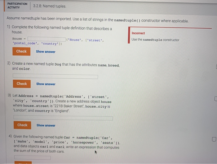 Solved Participation Activity Named Tuples Assume Chegg Hot Sex Picture
