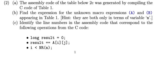 (2) (a) The assembly code of the table below 2c was | Chegg.com