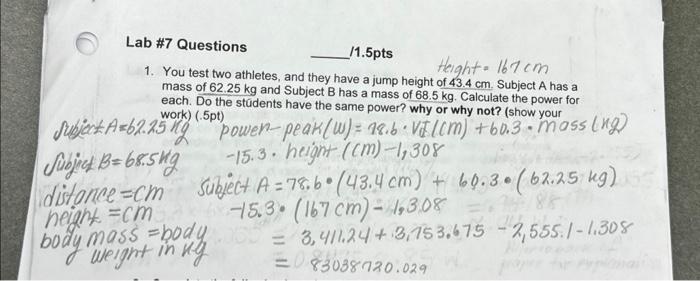 Solved 1. You test two athletes, and they have a jump height | Chegg.com