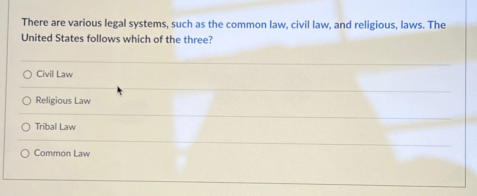 Solved There are various legal systems, such as the common | Chegg.com