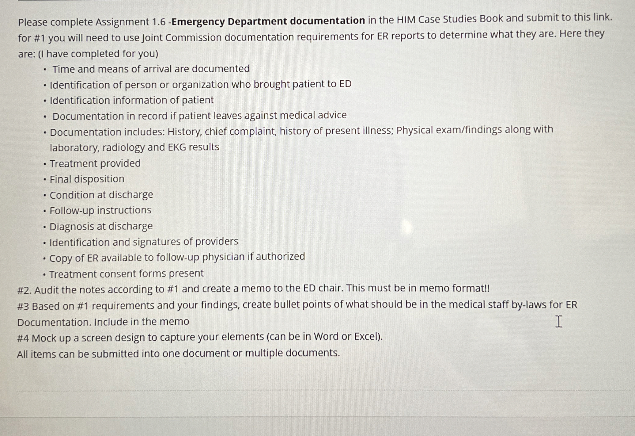 Solved Please complete Assignment 1.6 -Emergency Department | Chegg.com