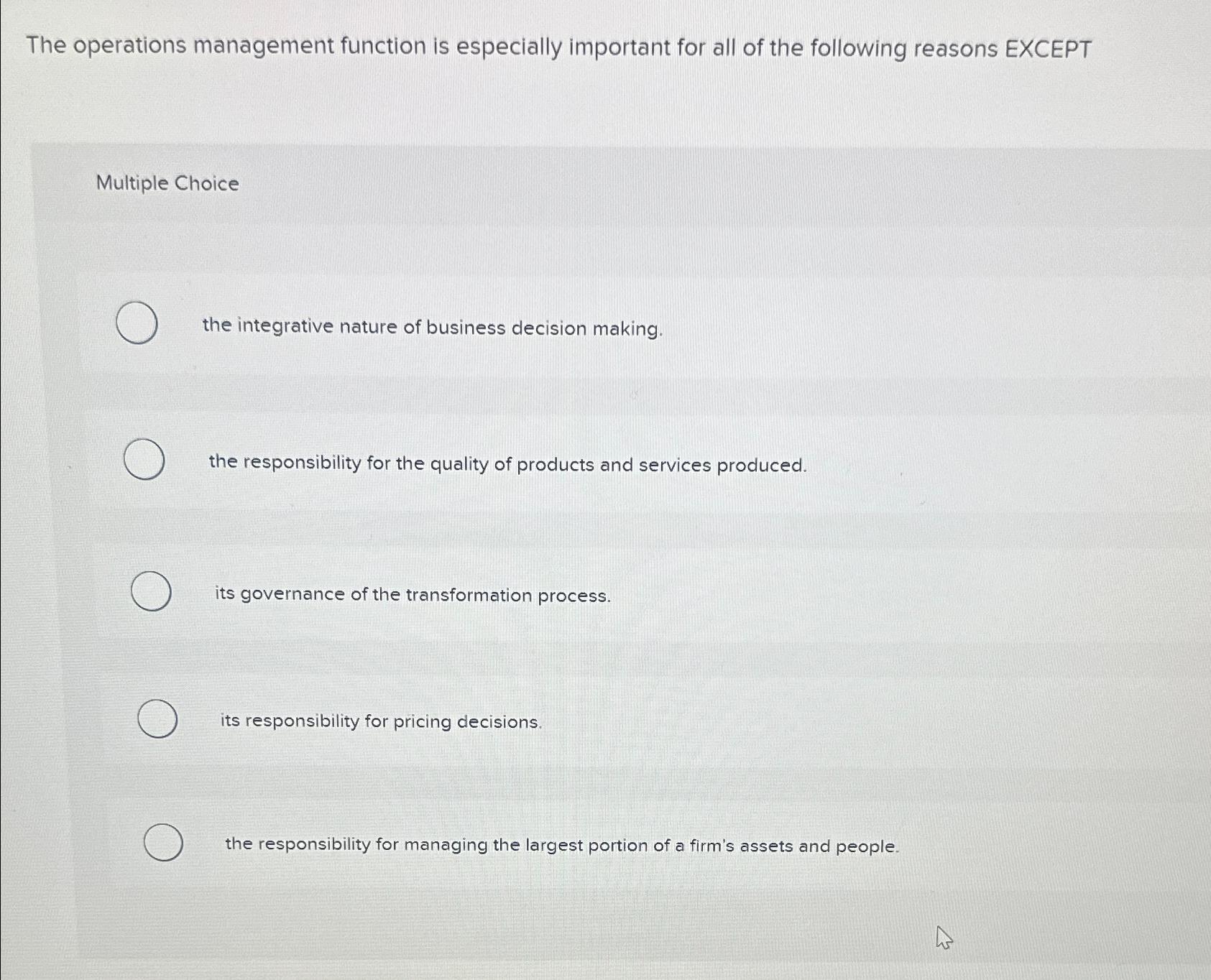 Solved The operations management function is especially | Chegg.com