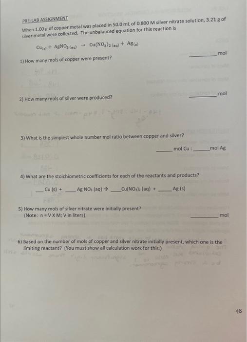 Solved Prelab Assignment When 100g Of Copper Metal Was 5632