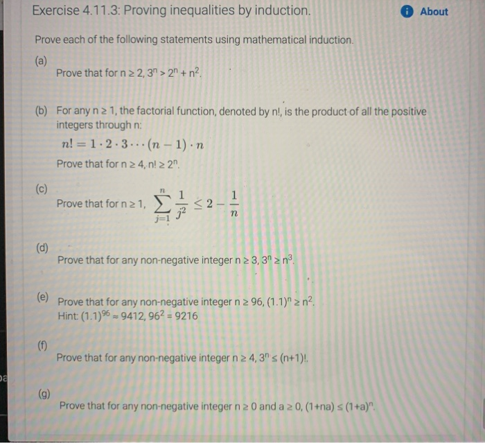 Solved Exercise 4 11 3 Proving Inequalities By Induction Chegg
