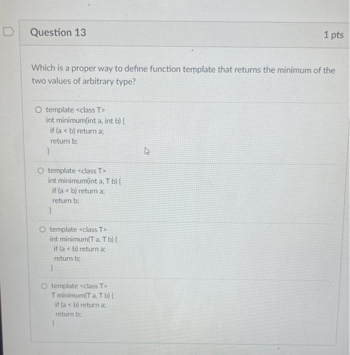 Solved Which is a proper way to define function template | Chegg.com